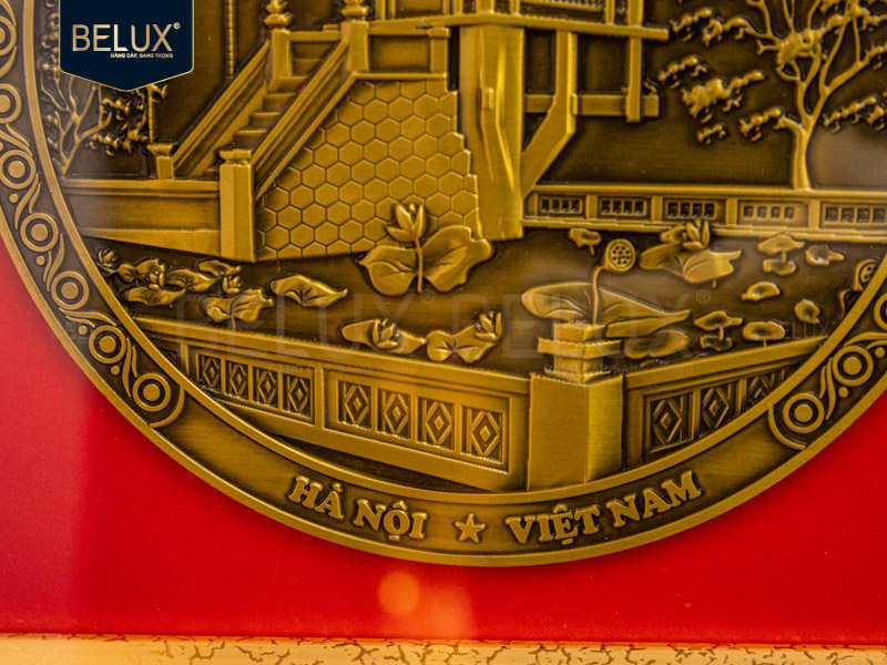 Tranh mặt đĩa Chùa Một Cột bằng đồng 26x26cm